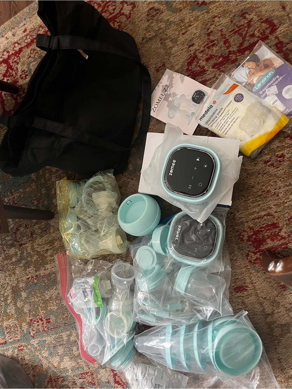 Portable Breast Pump Kit in Mint Green with Accessories lot of 2